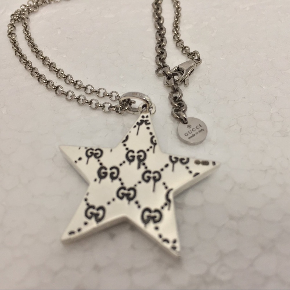 Authentic Gucci ghost enamel star pendant reversible sterling silver chain - Picture 7 of 8